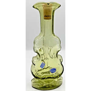 Vintage Imperial Glass Green Glass 9" Tall Violin Vase Authentic Reproduction